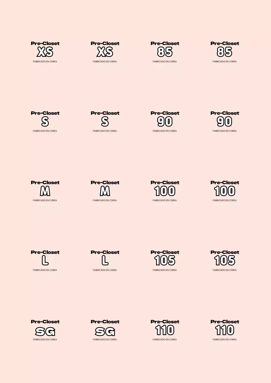 Pegatinas sencillas para tallas de ropa Pegatinas transparentes a mano alzada