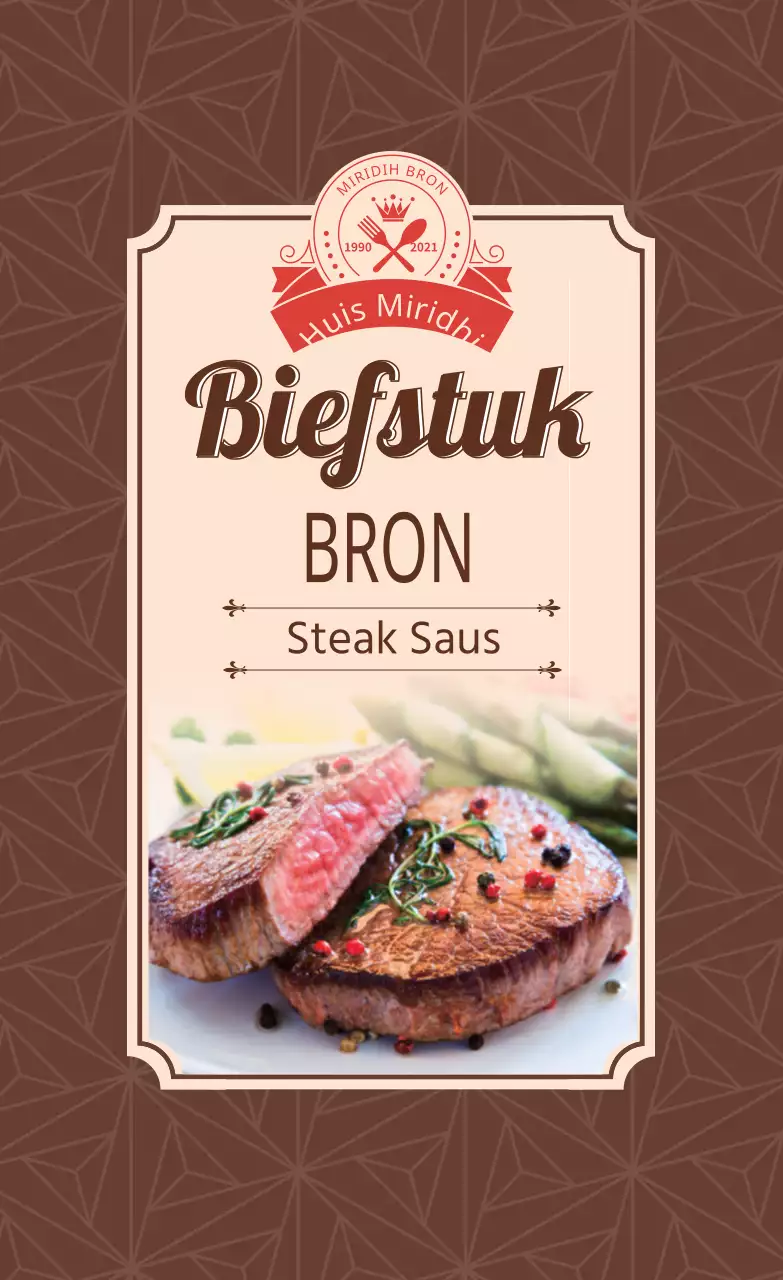 Bruine foto vintage voedsel steak saus label
