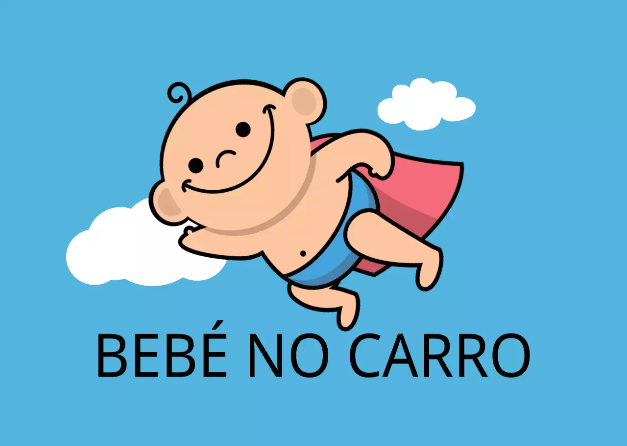 Ilustração de bebé em céu azul com criança a cavalgar