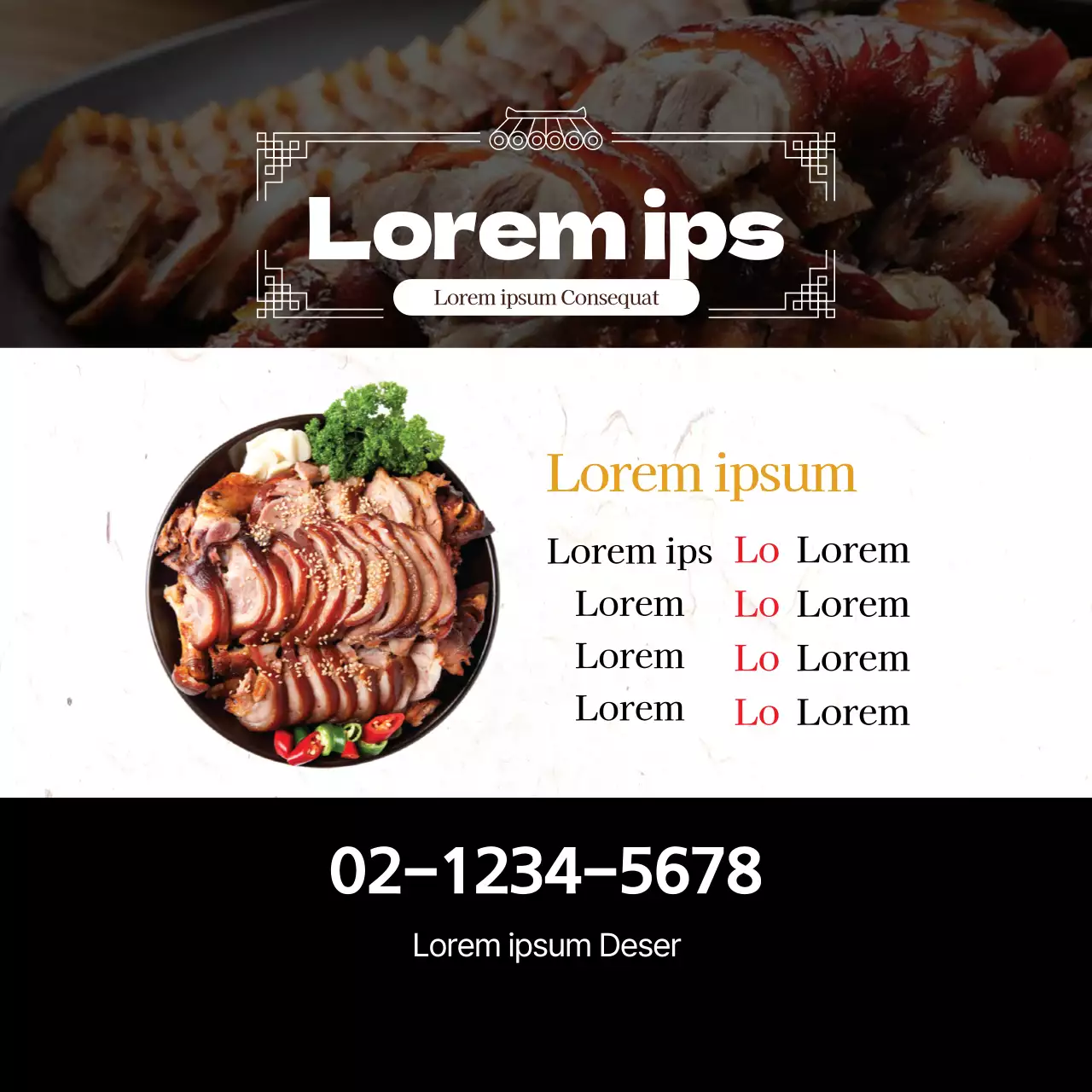 Une photo noire met en évidence le menu propre des pieds de porc du restaurant