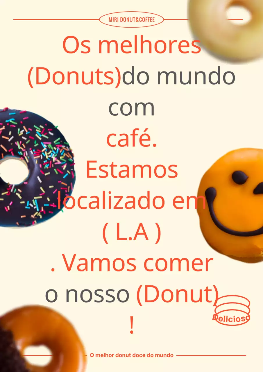 Cartaz de uma pastelaria de donuts em bege e vermelho
