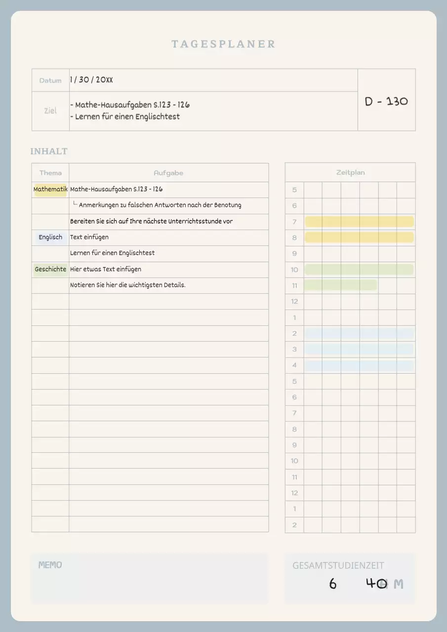 Ein hübscher, pastellfarbener Tagesplaner