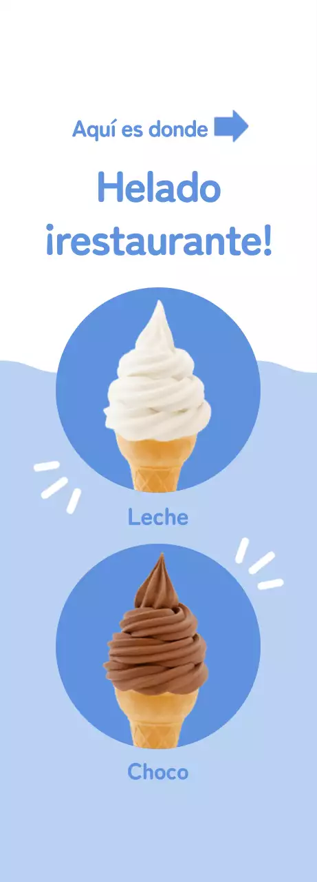 Promocione un menú limpio y bonito con helado blanco sobre fondo azul claro