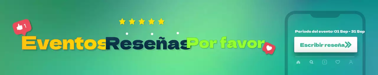 Rectángulo horizontal para el banner de promoción de eventos con una fresca combinación de colores verde y amarillo, centrada en los títulos.