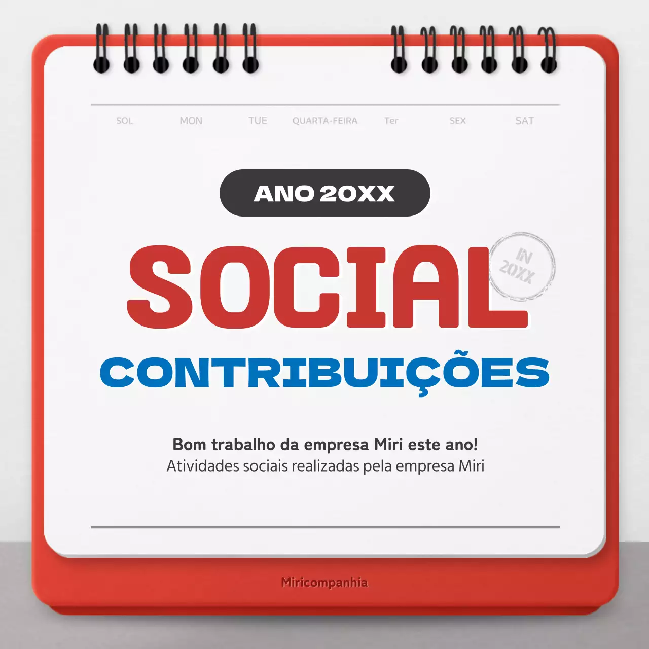 Promover a responsabilidade social das empresas com um conceito de calendário vermelho e azul