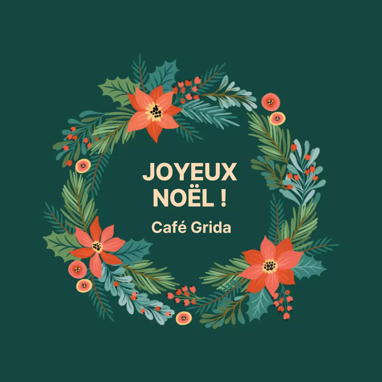 Etiquette de café de Noël avec illustration verte