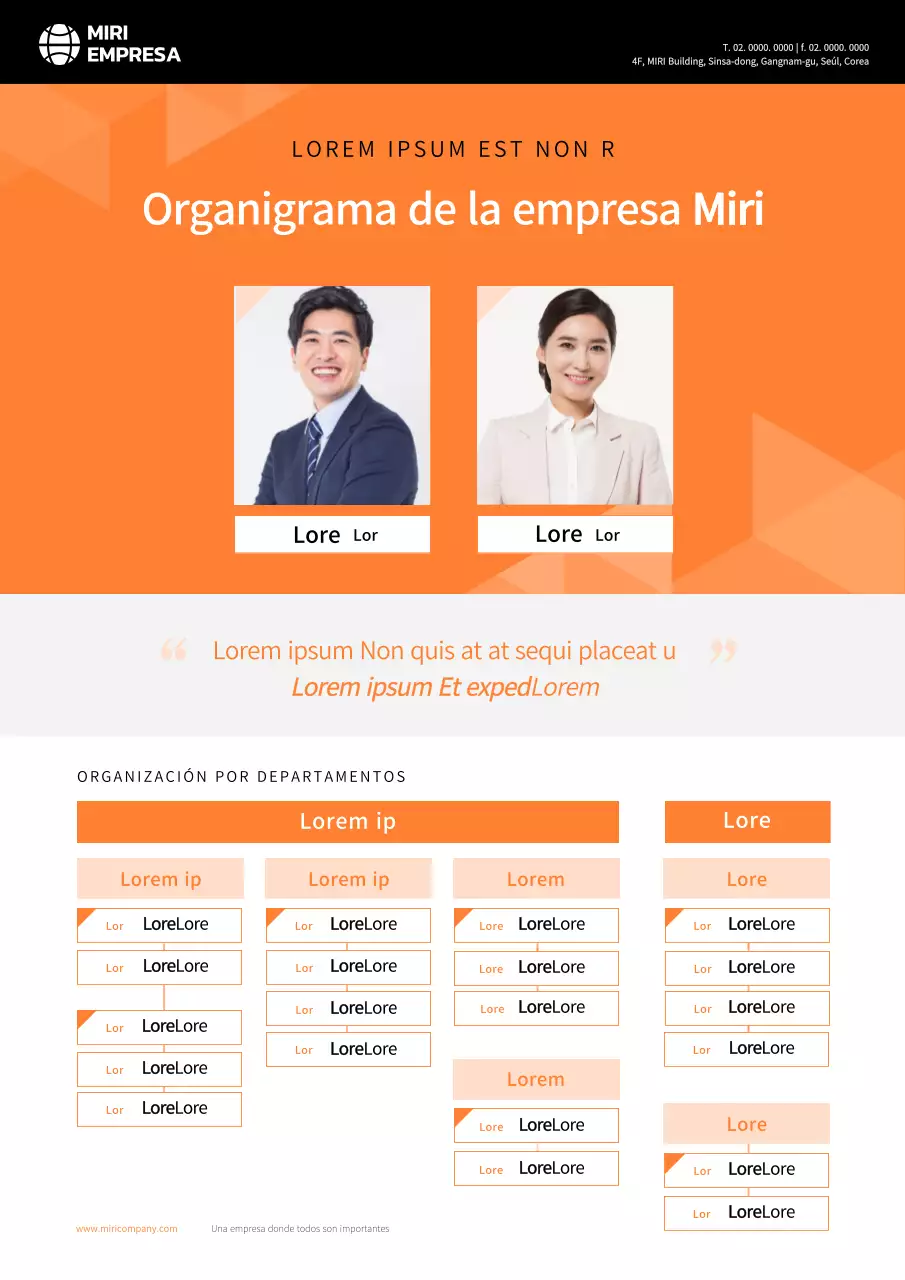 Organigrama de la empresa en negro y naranja