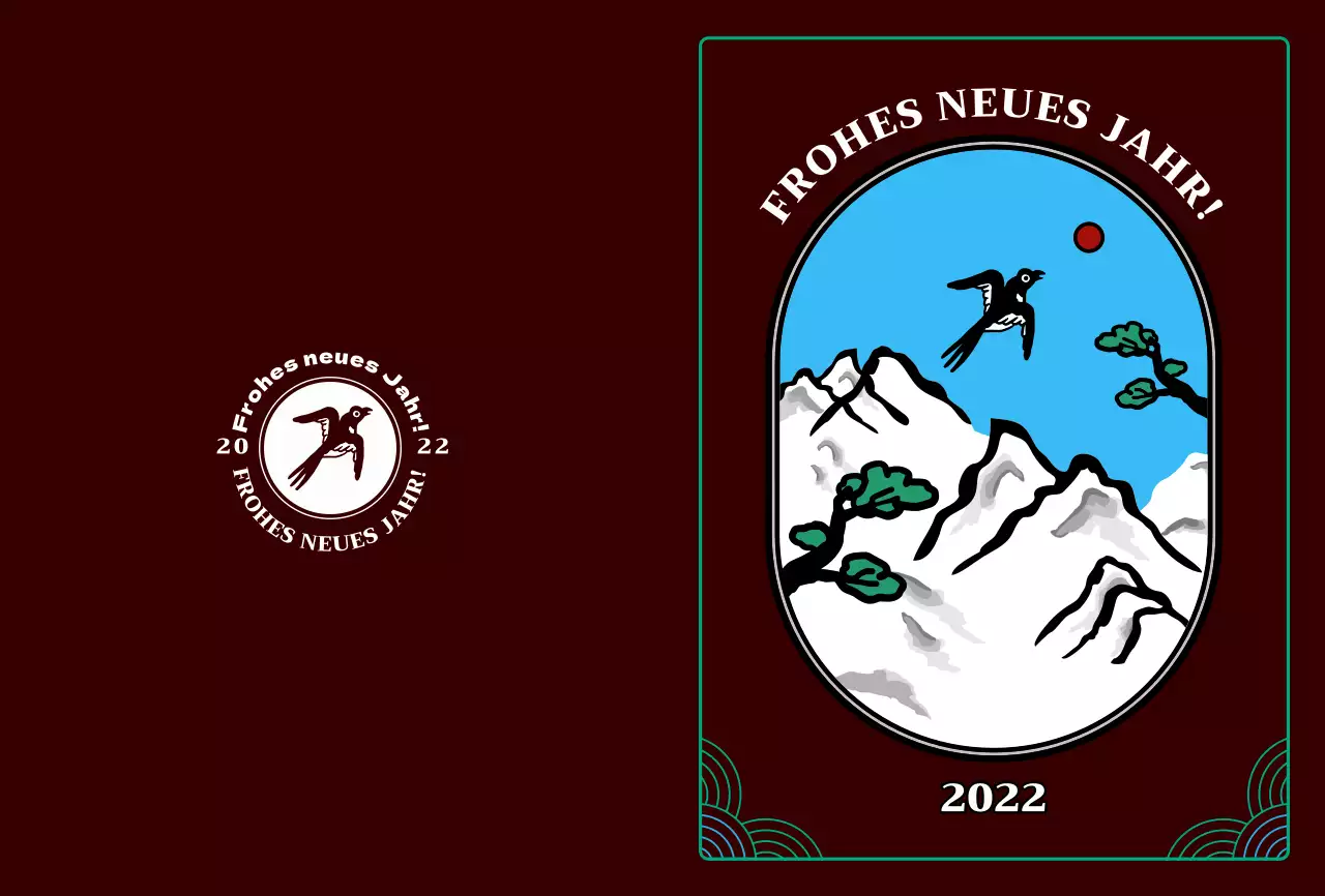 Neujahrskarte mit einer Elster-Illustration von Browns Neutroconcept