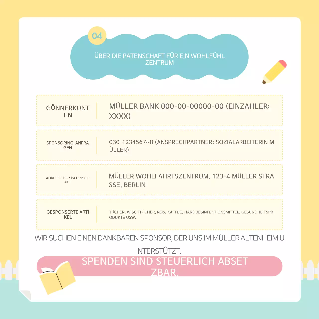 Der mintfarbene und gelbe Newsletter von unserer schönen Sozialstation