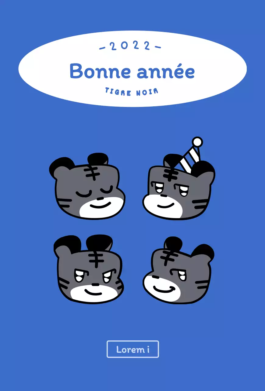 Illustration ronde bleue et blanche d'un tigre mignon, concept du nouvel an