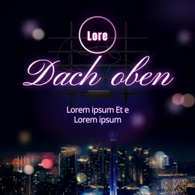 Eine Sammlung von Rooftop-Kneipen mit lila Neonlicht bei Nacht