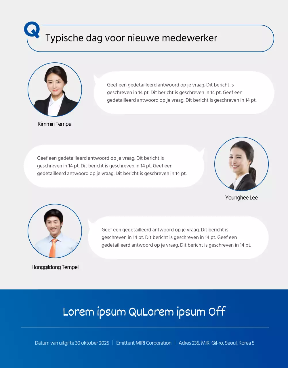 Blauwe bedrijfspagina voor nieuwe werknemers