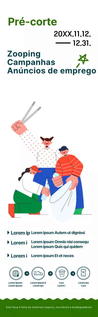 Uma campanha simples e gira em estilo de ilustração em azul-marinho e verde.