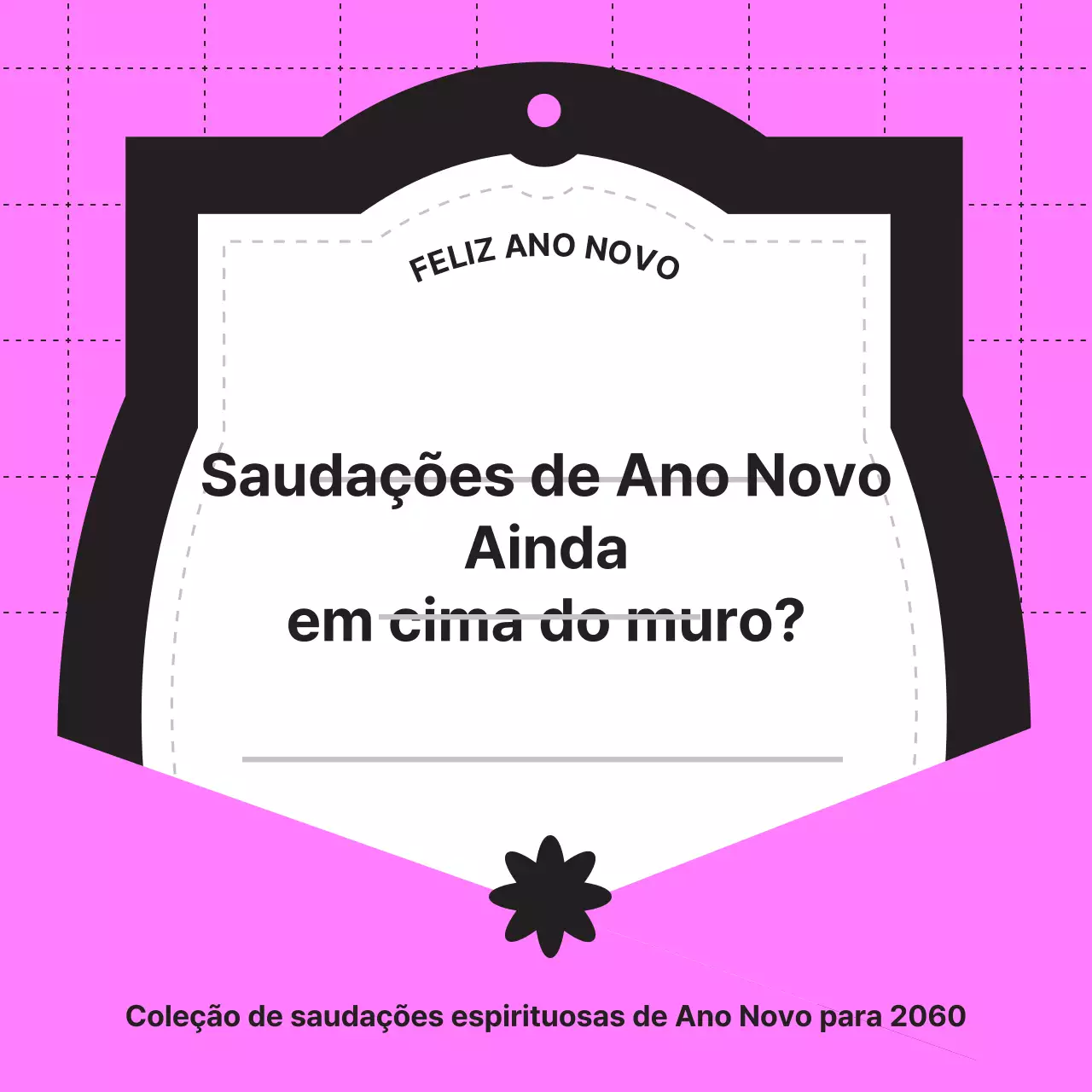 Uma coleção de saudações de Ano Novo em letras pretas e cor-de-rosa (publicação no feed de notícias do Instagram)
