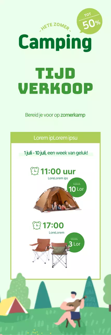 Lime groene camping verkoop banner