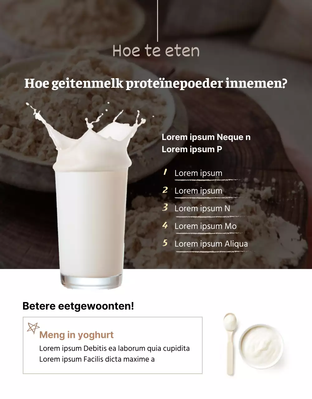 Een eenvoudig proteïnepoeder in een beige tint (meer)