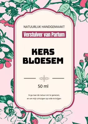 Vintage parfumlabel met roze illustratie