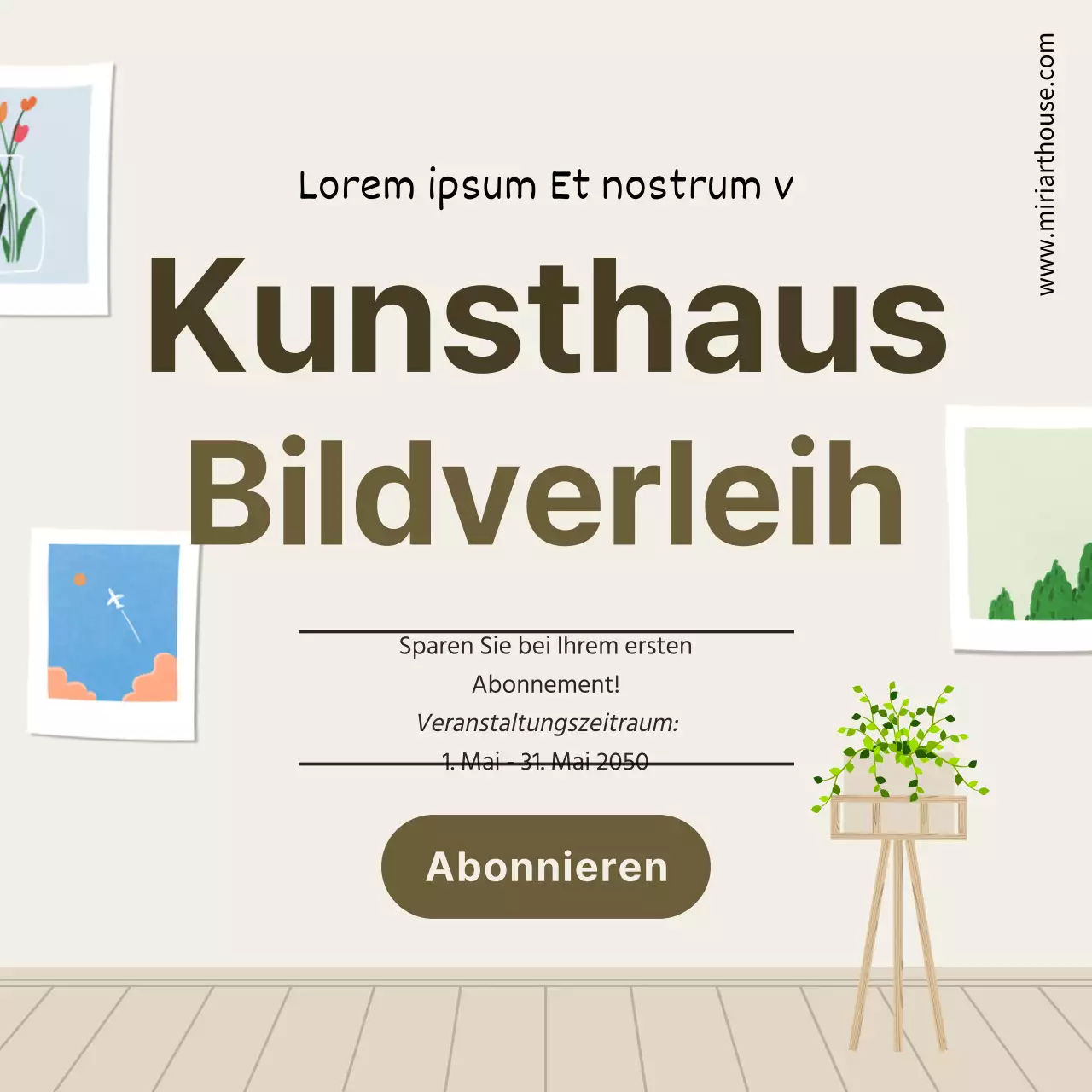 Bildverleih im Abonnement mit beigefarbenem Hintergrund