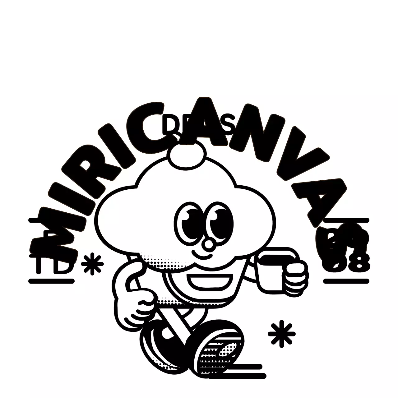 Combinação de texto e carácter de cupcake bonito e moderno para promoção de café e merchandise.