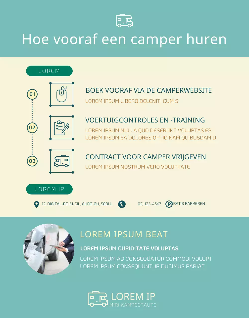 Een gids voor een eenvoudige camperverhuurservice in mint en geel