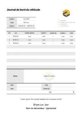 Modèle de carnet de bord noir pour les véhicules d'entreprise