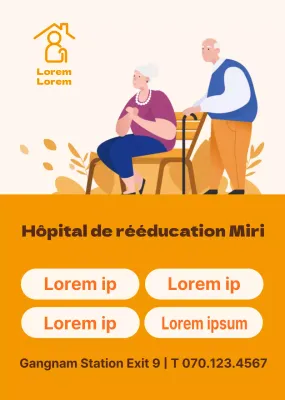 Illustration orange et chaleureuse d'un centre d'aide aux personnes âgées