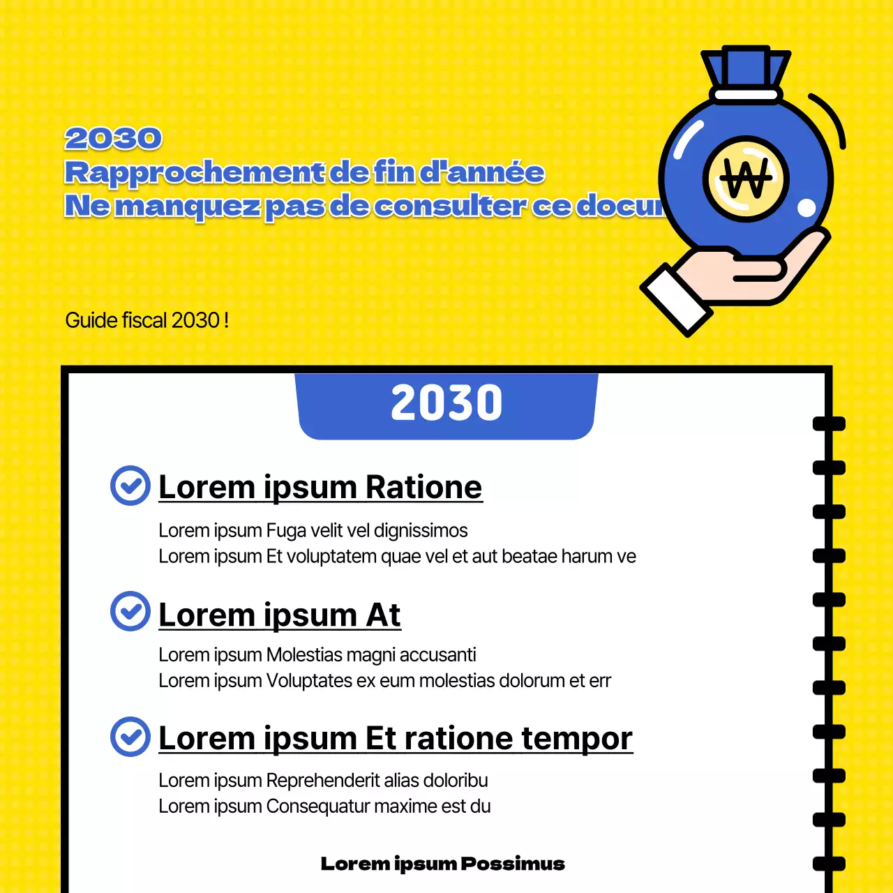 Liste de contrôle pour la réconciliation de fin d'année en jaune et bleu