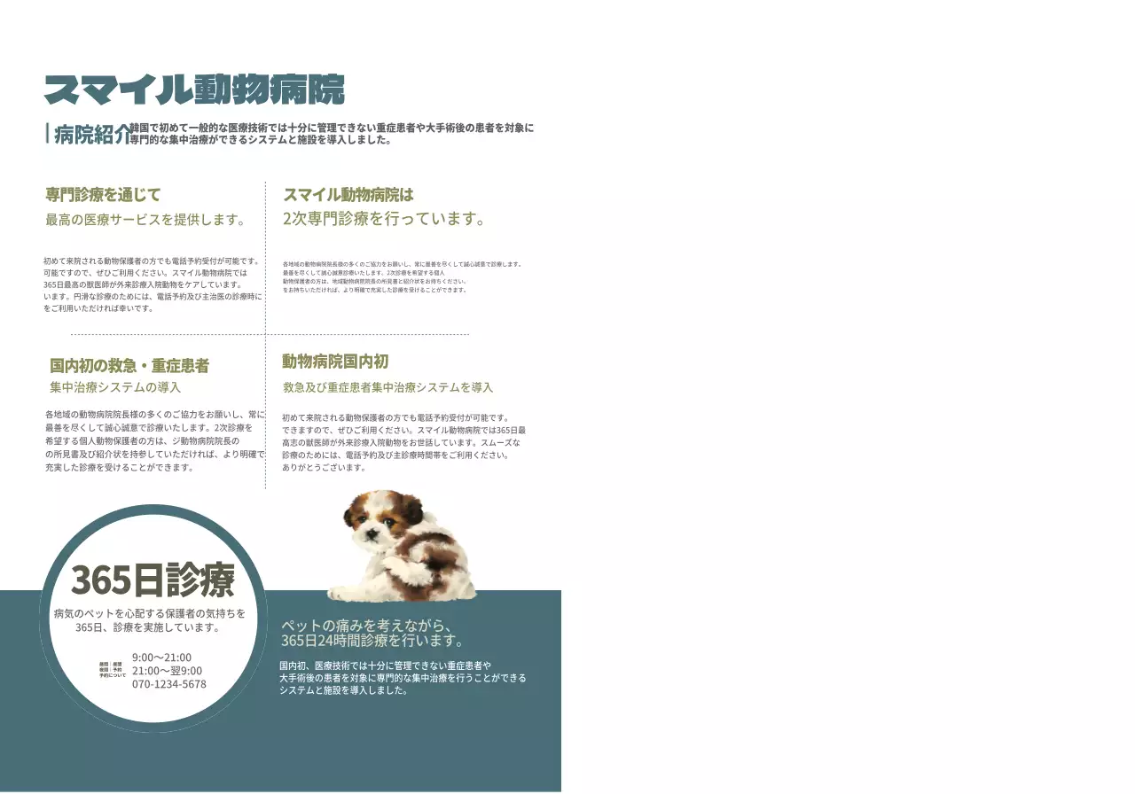 ターコイズの動物病院診療時間割コンセプト