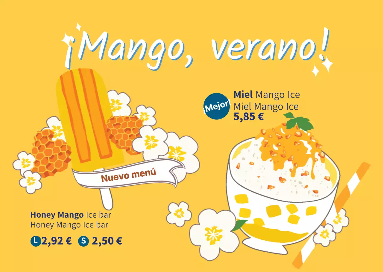 Ilustración de un simpático helado de mango Papel transparente para cafeterías