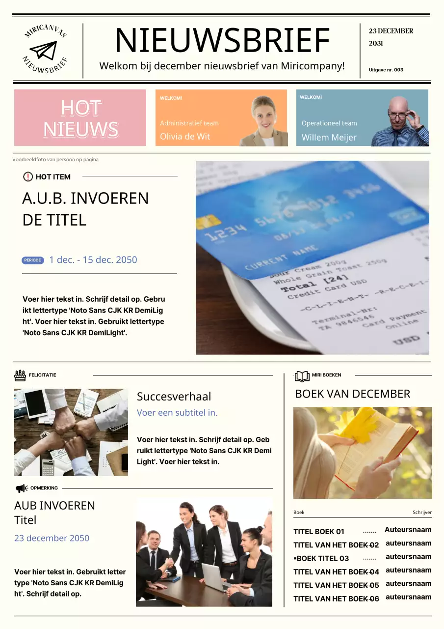 In-house nieuwsbrief met een beige fotolay-out en dagbladconcept