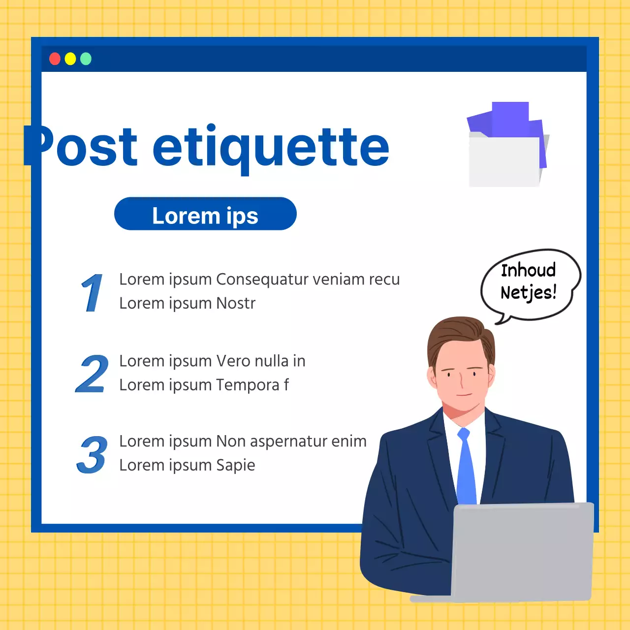 Zakelijke etiquette in geel en schoon CardNews