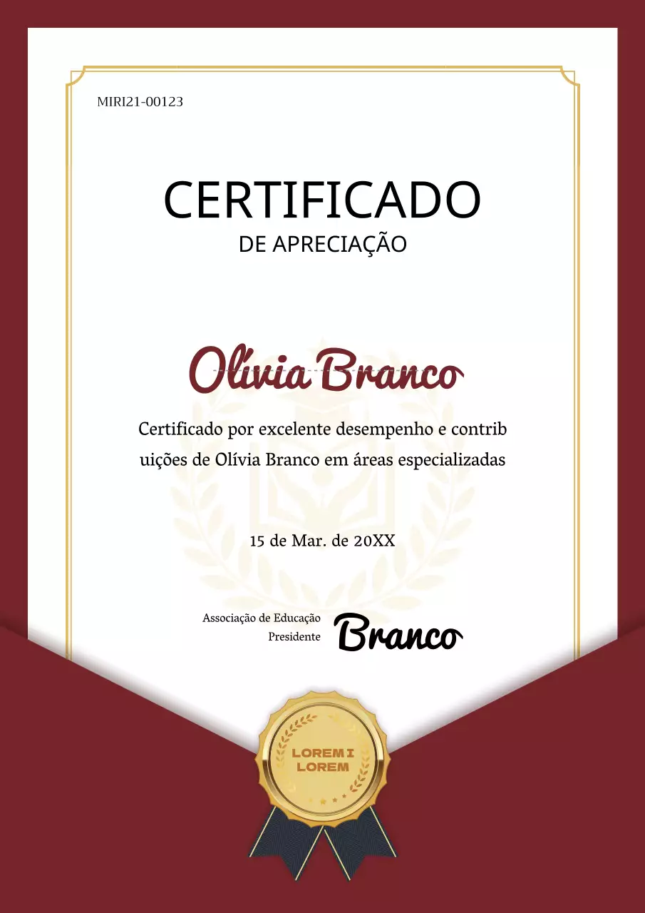 Um certificado que se assemelha a um elegante envelope vermelho e branco