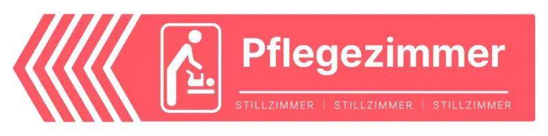 Einfache, saubere, pfeilförmige Wegbeschreibung zum Pflegezimmer in leuchtendem Pink und Weiß