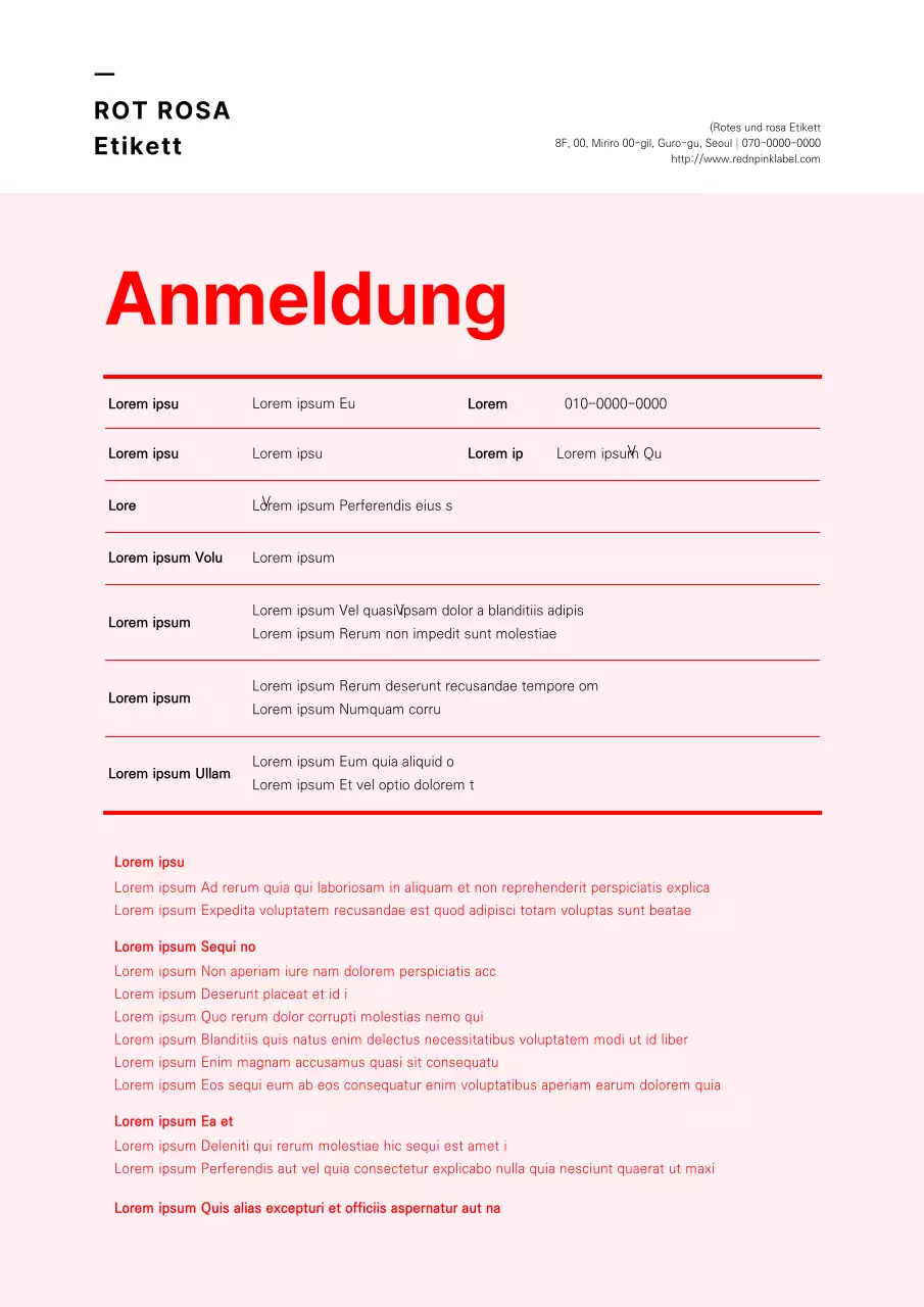 Formatierung des Umtauschdokuments eines Einzelhändlers in rosa-rot