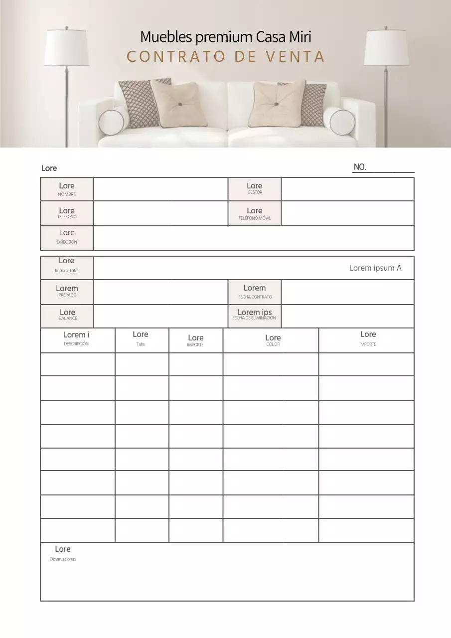 Modelo de contrato de venta de muebles beige premium