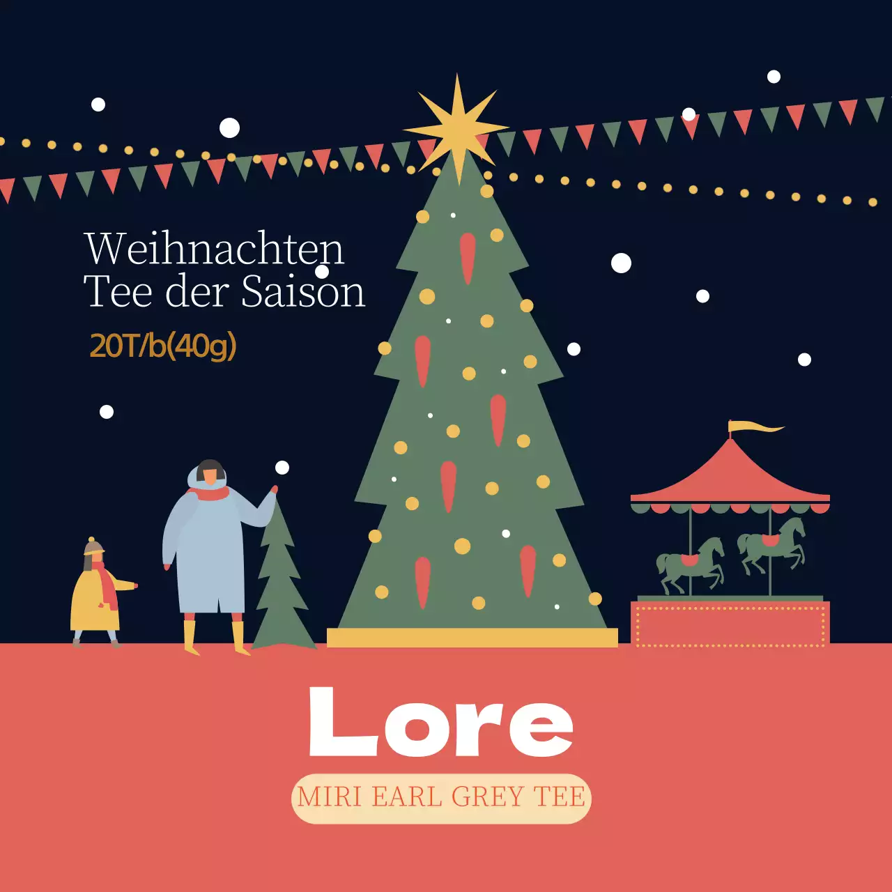 Grün Rot Illustration Weihnachtszeit Earl Grey Tee Etikett