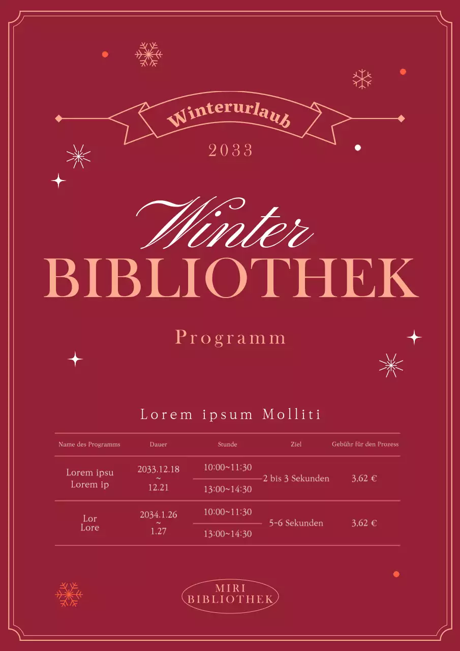 Bibliothek Winterpausenprogramm in Rot