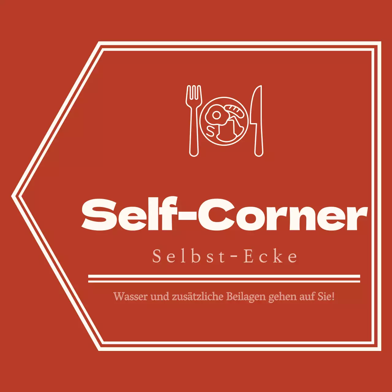 Einfacher, emotionaler Pfeil-Layout-Stil in Rot und Hellgelb mit Hinweisen zum Self-Corner