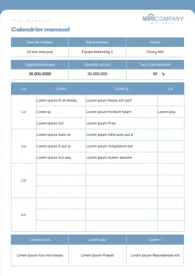 Un plan de travail mensuel propre et de couleur bleue