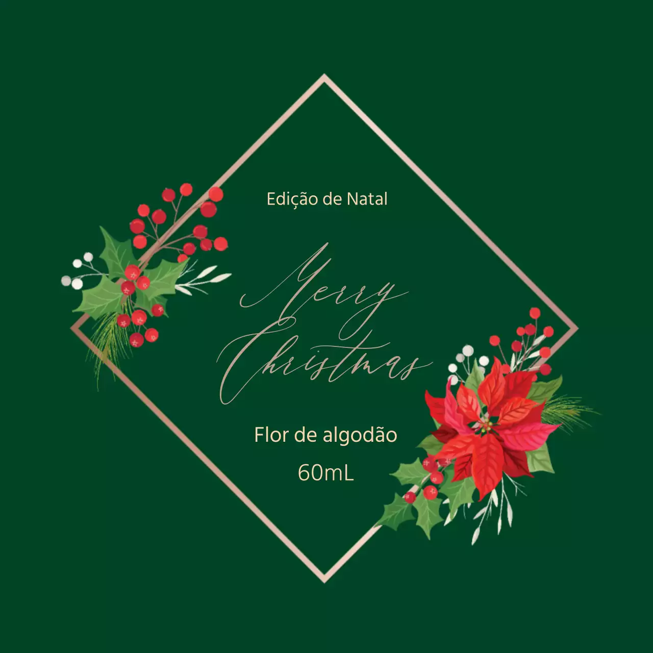 Ilustração verde caligrafia de Natal rótulo de perfume