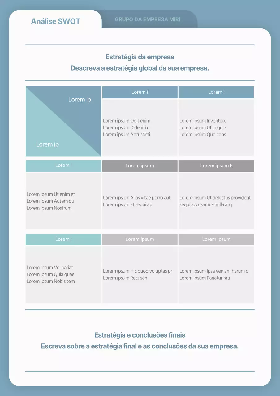 Tabela de análise SWOT da FileConcept da Blue and Grey