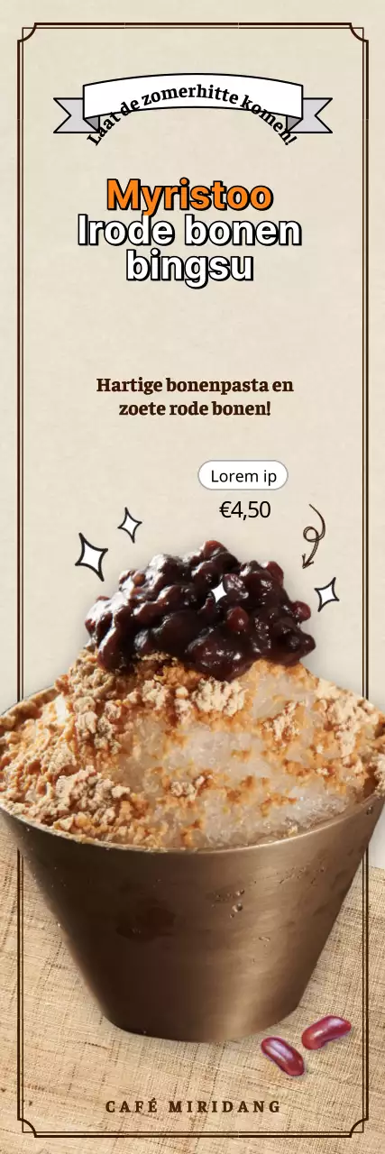 Glimmend bruin en beige rood bonen geschaafd ijs latte cafe menu banner