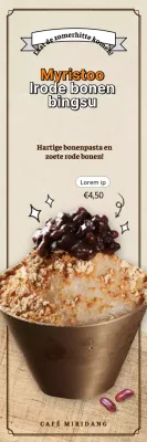 Glimmend bruin en beige rood bonen geschaafd ijs latte cafe menu banner