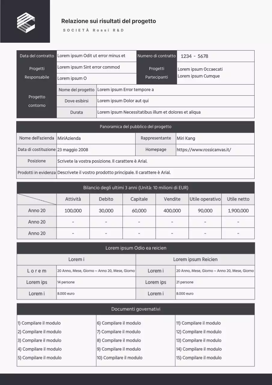 Una semplice relazione di progetto in stile nero e grigio