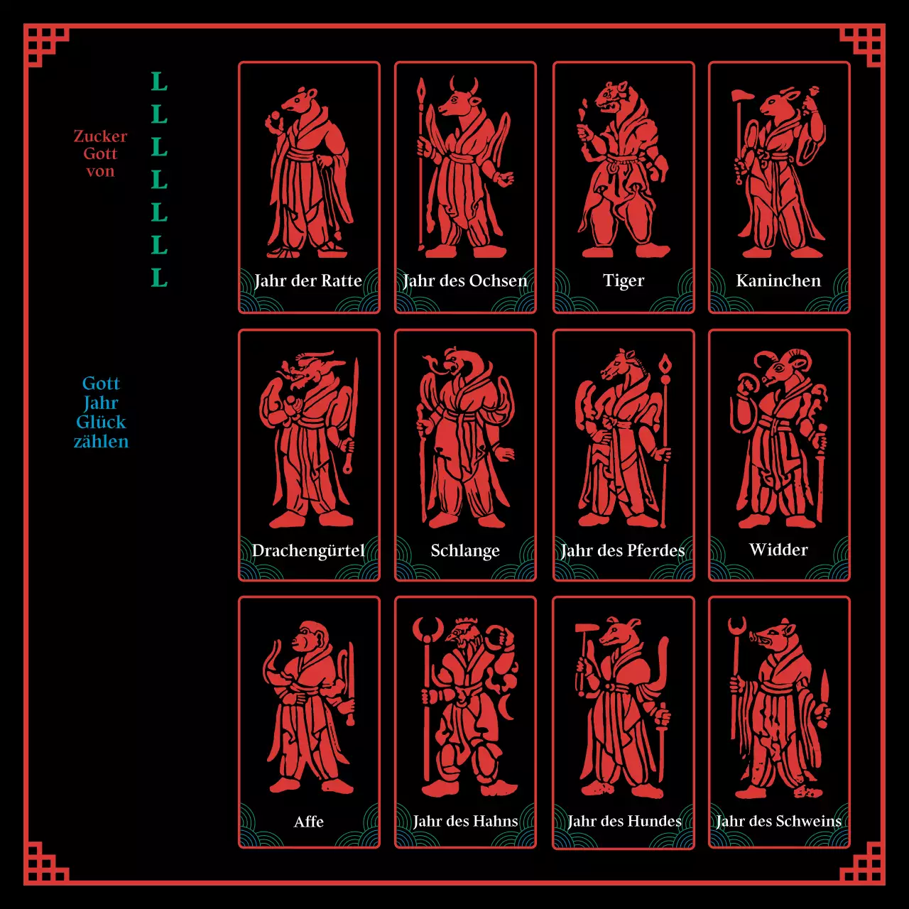 Ein schwarzes und fünfeckiges schamanisches Konzept des zodiakalen Neujahrshoroskops