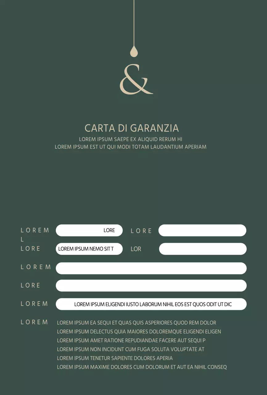 Cartolina verde intenso per accessori di lusso per la carta di garanzia