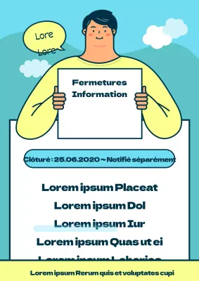 Annonce de fermeture mignonne avec illustration humaine bleue