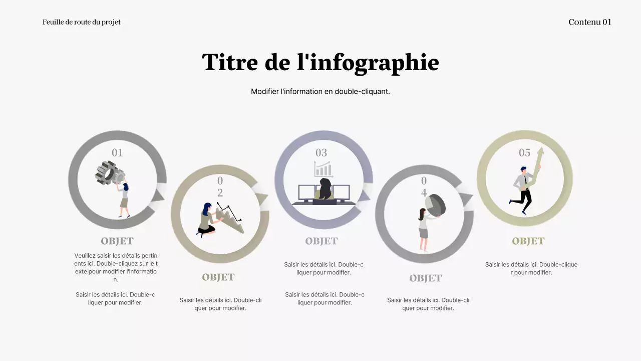 Infographie avec icônes graphiques gris-beige