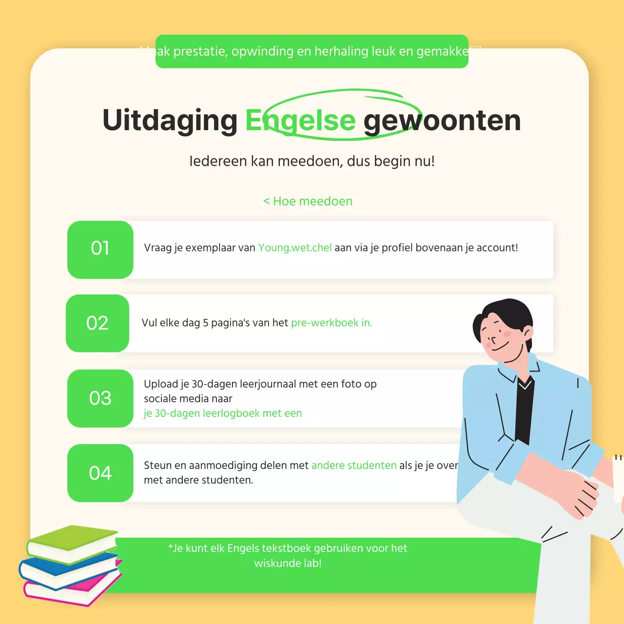 New Year's English Habits Challenge in chartreuse en geel