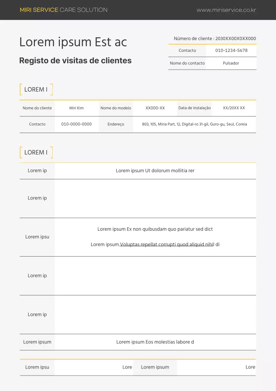 Um simples diário cinzento-amarelo de visitas de clientes